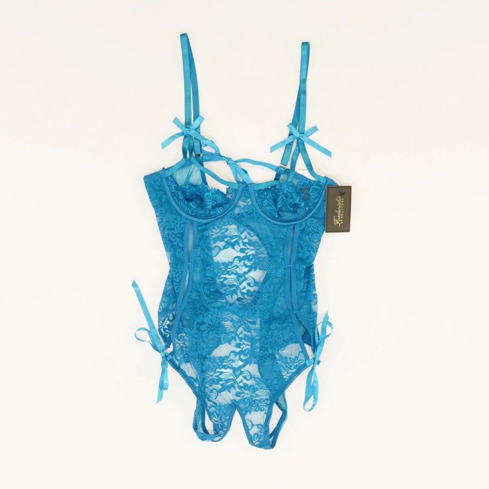Frederick’s Of Hollywood Blue Floral Lace Teddy NWT